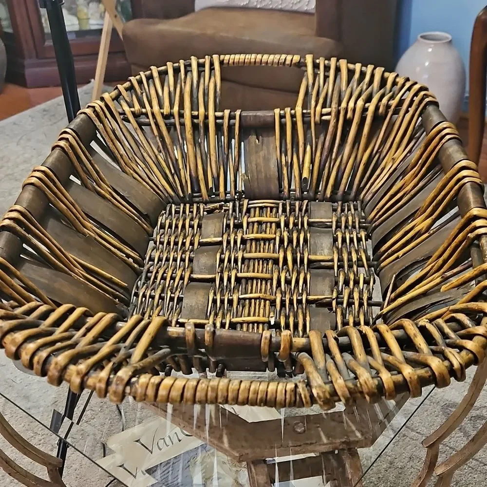 Large Woven Basket with Golden Brown Accents